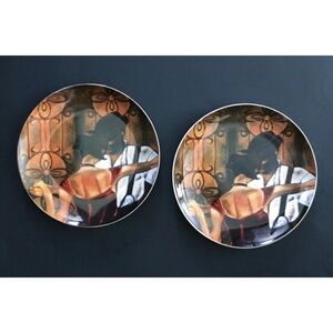 Evening Tango Trish Biddle Art Salad Plates Couple Dancing Retro Glam